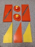 2 Vintage Borner Rotgelb Gerat Slicer Mandolines Dicer Orange Yellow Handles. Fixed Price $36.00.