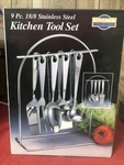 New Piece 18/8 Stainless Steel Kitchen Collection Tool Set With Hanging Stand. Fixed Price $14.95.