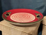 Stoneware Fine French Garlic Or Ginger Grater Plate Red Sunflowers 5 1/4" Usa. Fixed Price $11.50.