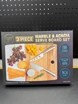 New Core Kitchen 3 Piece Marble Acacia Server Board Set Cheese Knives Stainles. Fixed Price $48.85.
