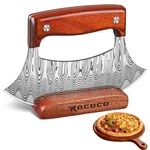Rococo Pizza Cutter Ulu Knife Full Tang Mezzaluna Rocker With Wood Block. Fixed Price $62.05.