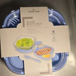 Crofton Glass Bento Box 59.2 Oz Blue 3-COMPARTMENT Square Snap Lid Leak Proof. Fixed Price $17.10.