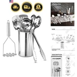 Set Of 10 Stainless Steel Kitchen Tool With Holder Easy Clean, Space S.... Fixed Price $77.53.