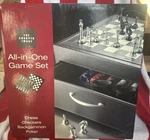Sharper Image ALL-IN-1 Game Set Leather Case Chess/checkers/poker. Fixed Price $90.00.