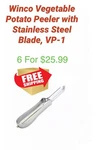 6 Winco Vegetable Potato Peelers With Stainless Steel Blade, VP-1. Fixed Price $25.99.