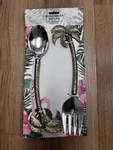 Salad Server Set Of 2 Cast Aluminium Designer With Golden Palm Handle. Fixed Price $8.50.