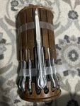 Carvel Hall CVH1 8 Steak Knives Glossy Stainless Steel Flatware Wooden Log. Fixed Price $25.55.
