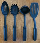 Set Of 4 Pampered Chef Black Nylon Cooking Utensils Spatula Spoons Ladle Usa. Fixed Price $29.95.