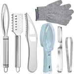Worldity 7 Pieces Fish Scaler Brush Remover With Gray Mitten, Stainless Steel.... Fixed Price $18.57.
