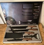 ER-009 Kitchen Knife Set Cleaver Chef Slicer Utility Peeler Black Brown. Fixed Price $20.00.