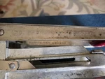 Vintage Ekco French Fry Potato Cutter Heavily Block Tinned Red Wooden Handle. Fixed Price $10.00.