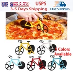 Non-stick Bicycle Pizza Cutter Dual Wheels Stainless Steel Stand Kitchen Tool. Fixed Price $6.99.