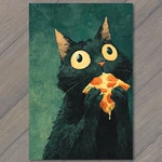 Art Print Black Cat Eating Slice Pizza Funny Quirky Humor Animal Lovers Cute. Fixed Price $99.99.