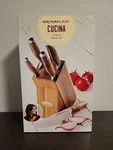 New Rachael Ray Cucina Japanese 6PC Knife Set W/ Wooden Block & Handles. Fixed Price $178.99.