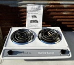 New Vintage Broil King Usa White Table Top Double Burner Range BR7W. Fixed Price $50.00.
