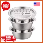 3-IN-1 Vegetable Slicer Set Stainless Steel Potato Cutter Drain Wash Basin Usa. Fixed Price $15.99.