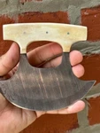 Damascus Steel Ulu Knife Kitchen Alaskan Pizza Cutter Camel Bone. Fixed Price $25.49.