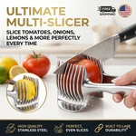 Stainless Steel Fruit Onion Tomato Slicer Holder Lemon Cutting Kitchen Tool. Fixed Price $13.57.