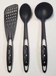 3 Pedrini Black Nylon Slotted Spatula Spoon Ladle Italy Utensils Read Burn Marks. Fixed Price $16.95.