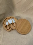 Bamboo Cheese Board & Tools 4 Piece Set Swivel Top Picnic Ready. Fixed Price $15.00.