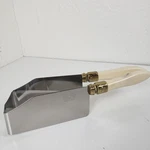 Kake-kut'r Stainless Steel Cake Slicer Server Gold Accents Cream Marble Handles. Fixed Price $14.99.