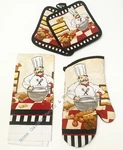 4 Piece Set Kitchen Towel Oven Mitt Pot Holders Italian Chef Black White Stripe. Fixed Price $15.19.