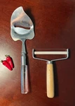 2 Vtg Cheese Slicers Frontier Forge Server Lucite & Wood Handle Stainless Roller. Fixed Price $13.99.