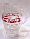 Antique 30'S Stroll Park Anchor Hocking Clear Glass Pitcher Couples Hearts. Fixed Price $40.00.