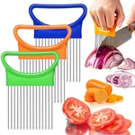 Fantexy 3PIECES Onion Holder For Slicing, Stainless Steel Blue, Green, Orange. Fixed Price $20.81.