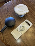 Lot Of 3 Pampered Chef, 1 Qt. Steamer, 8 Cup Glass Bowl W/lid, Mandoline Grater. Fixed Price $38.00.