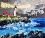Maine Lighthouse Textured Painting 8X10" Nautical Portland New England Storm. Fixed Price $100.00.