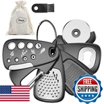 Pisol 6-PIECE Kitchen Gadget Set: Grater, Opener, Peeler, Pizza Cutter, Grinder. Fixed Price $15.93.