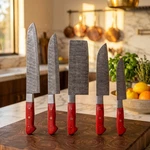 Handmade Damascus Steel 5PC Chef Knife Set For Kitchen Cooking With Roll Bag. Fixed Price $93.00.