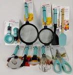 Set Of 18 Kitchenaid Aqua Sky Measuring/spoons Spatulas Whisk Peeler Pizza Haqa. Fixed Price $179.34.