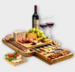 Bambusi Natural Bamboo Cheese Board And Cutlery Utensils Set With Slide Drawer. Fixed Price $49.99.