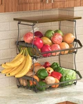 Xyzlvsi 3 Tier Countertop Fruit Basket Bread Bowl With Wooden For Kitchen.... Fixed Price $39.79.
