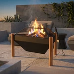 31 In Triangle Steel Fire Pit Table With Grate, Poker, And Screen By Sunnydaze. Fixed Price $179.00.