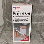 New Nos Vintage Kitchen Gourmet 3PC Bagel Set Stainless 8 Knife Holder Wooden. Fixed Price $15.27.